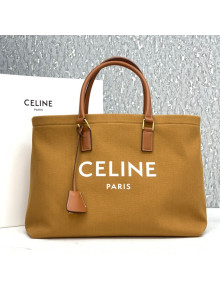 Celine Horizontal Cabas Large Tote in Brown Canvas with Celine Print and Calfskin 2020