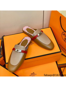 Hermes Oz Mule in Smooth Calfskin with Iconic Kelly Buckle Brown/Khaki 53 2022(Handmade) 
