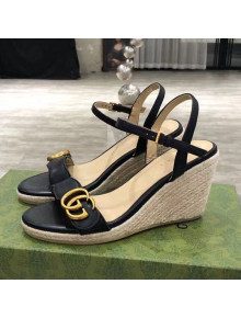 Gucci GG Lambskin Wedge Sandals Black/Gold 2021