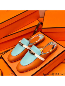 Hermes Oz Mule in Smooth Calfskin with Iconic Kelly Buckle Orange/Blue 57 2022(Handmade) 