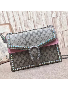 Gucci Dionysus GG Supreme Medium Shoulder Bag with Crystals 403348 Pink 2017
