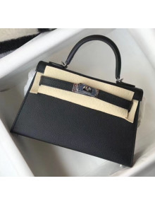 Hermes Mini Kelly II Handbag in Original Epsom Leather Black (Silver Hardware)