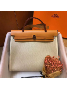 Hermes Herbag 31cm PM Cotton Linen Shoulder Bag Apricot/Light Coffee