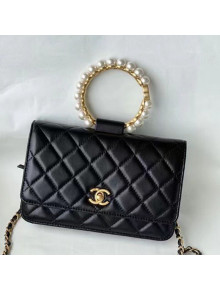 Chanel Lambskin Wallet on Chain WOC with Pearl Handle AP2272 Black 2021