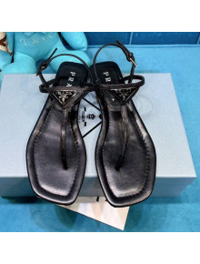 Prada Lambskin Flat Thong Sandals Black 2021