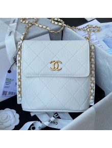 Chanel Calfskin Small Hobo Bag with Chain Charm AS2542 White 2021