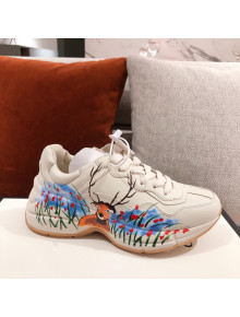 Gucci Rhyton Sneakers in Deer Print Leather White 2021 (For Women and Men)