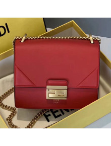 Fendi Kan U Small Matte Calfskin Embossed Corners Flap Bag Red 2019 (Top Quality)