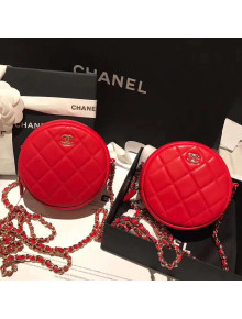 Chanel Lambskin Classic Round Clutch with Chain A70657 Red 2018