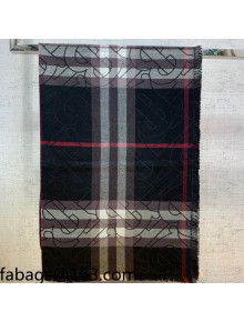 Burberry TB Check Silk Wool Scarf 70x230cm Black 2021