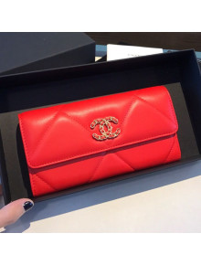 Chanel 19 Goatskin Long Flap Wallet AP0955 Bright Red 2019