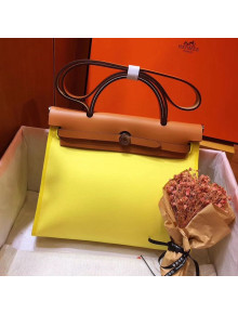 Hermes Herbag 31cm PM Double-Canvas Shoulder Bag Yellow/Mid-Coffee