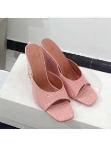 Amina Muaddi Stone Embossed Leather Wedge Sandals 9.5cm Light Pink 2021 11