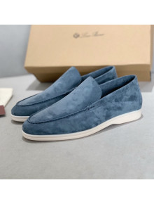 Loro Piana Summer Walk Moccasin Loafers in Blue Suede 2021(For Men)