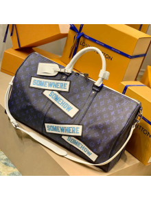 Louis Vuitton Keepall Bandoulière 50 Bag in Blue Monogram Canvas M58979 2021