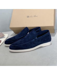 Loro Piana Summer Walk Moccasin Loafers in Deep Blue Suede 2021(For Men)
