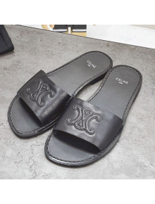Celine Logo Leather Slide Sandals Black 2021