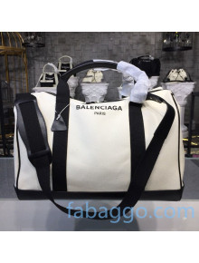 Balenciaga Navy Canvas Travel Duffle Bag White 2020