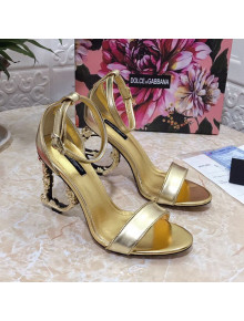 Dolce&Gabbana Metallic Leather Sandals with DG Heel 10.5cm Gold 2021