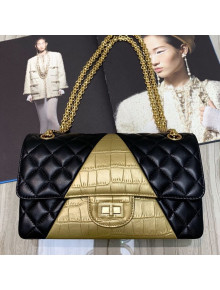 Chanel Quilted Lambskin and Crocodile Embossed Calfskin Medium 2.55 Flap Bag A37586 Black 2019