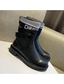 Dior D-Major Ankle Boots in Technical Fabric and Calfskin Black/White 2021