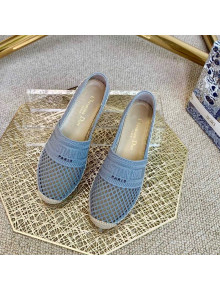 Dior Granville Flat Espadrille Mules in Light Blue Mesh Embroidery 2020