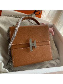 Hermes Cinhetic Box Bag in Epsom Leather Brown/Silver 2021