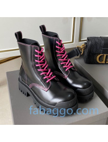 Balenciaga Strike Calfskin Lace-up Short Boot Black/Pink 2020