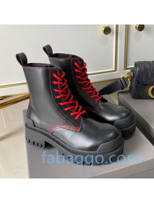 Balenciaga Strike Calfskin Lace-up Short Boot Black/Red Lace 2020