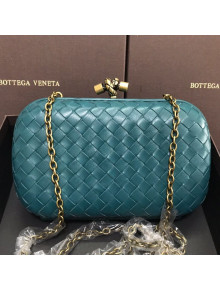 Bottega Veneta Knot Woven Lambskin Clutch with Chain Blue-Green 2019