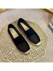 Dior Granville Flat Espadrille Mules in Black Mesh Embroidery 2020
