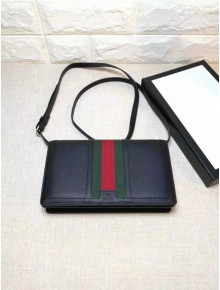 Gucci Leather Shoulder Bag with Web 409439 Black 2020