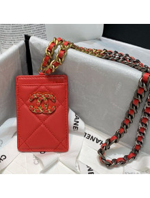 Chanel 19 Leather Badge Holder with Chain AP1745 Red 2021