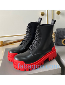 Balenciaga Strike Calfskin Lace-up Short Boot Black/Red Sole 2020