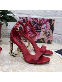 Dolce&Gabbana Calfskin Sandals with DG Heel 10.5cm Red/Gold 2021