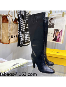 Fendi Karligraphy High Heel Boots 8cm in Black Python-Like Leather 2021 