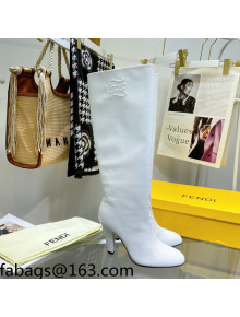 Fendi Karligraphy High Heel Boots 8cm in White Python-Like Leather 2021 
