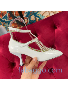 Gucci Patent Leathe Mary Jane Pump/Ballerina with Pearl Tassel and Crystal Bow White 2020