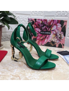 Dolce&Gabbana Calfskin Sandals with DG Heel 10.5cm Green/Gold 2021