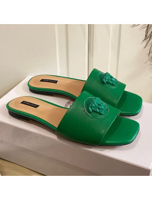 Versace Logo Flat Slide Sandals Green 2021