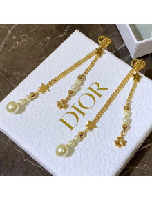 Dior Danseuse Etoile CD Pearl Star Long Tassel Earrings Gold/White 2019