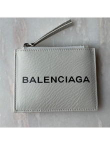 Balenciaga Grained Calfskin Short Zipped Card Holder White