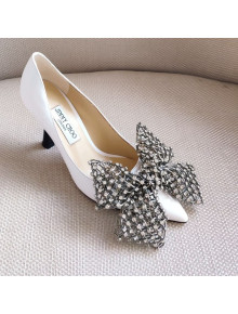 Jimmy Choo Mana Lambskin Pumps 8.5cm with Crystal Bow White 2021