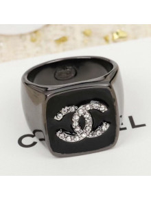 Chanel Crystal CC Wide Rings Black 2021