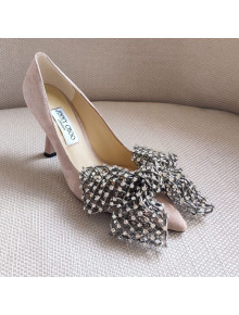 Jimmy Choo Mana Suede Pumps 8.5cm with Crystal Bow Pink 2021