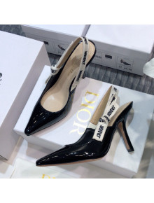 Dior J'Adior Slingback Pumps 9.5cm Heel in Patent Calfskin Black 2021