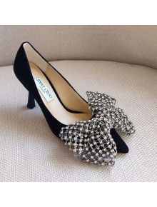 Jimmy Choo Mana Suede Pumps 8.5cm with Crystal Bow Black 2021