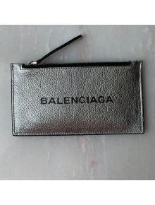 Balenciaga Grained Calfskin Long Zipped Card Holder Silver