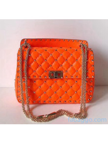 Valentino Medium Rockstud Spike Handle Shoulder Bag in Lambskin Leather Orange 2020
