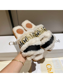 Chloe Logo Strap & Wool Slide Sandals White 2021